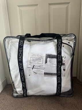 Rachel White Cotton Woven Texture Comforter Set in Clear Carry Bag